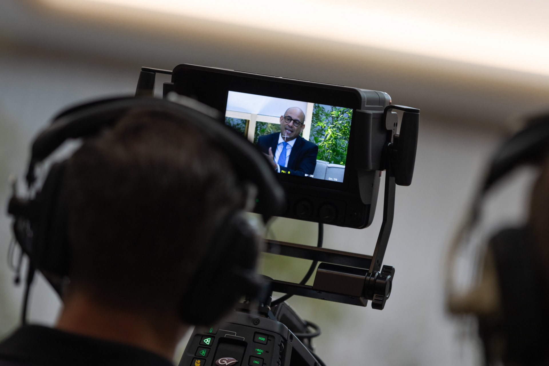 Simon Stiell interviewed by a reporter