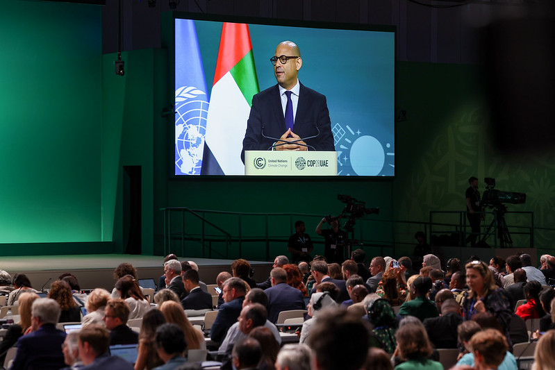 Simon Stiell delivers a speech on opening day of COP28