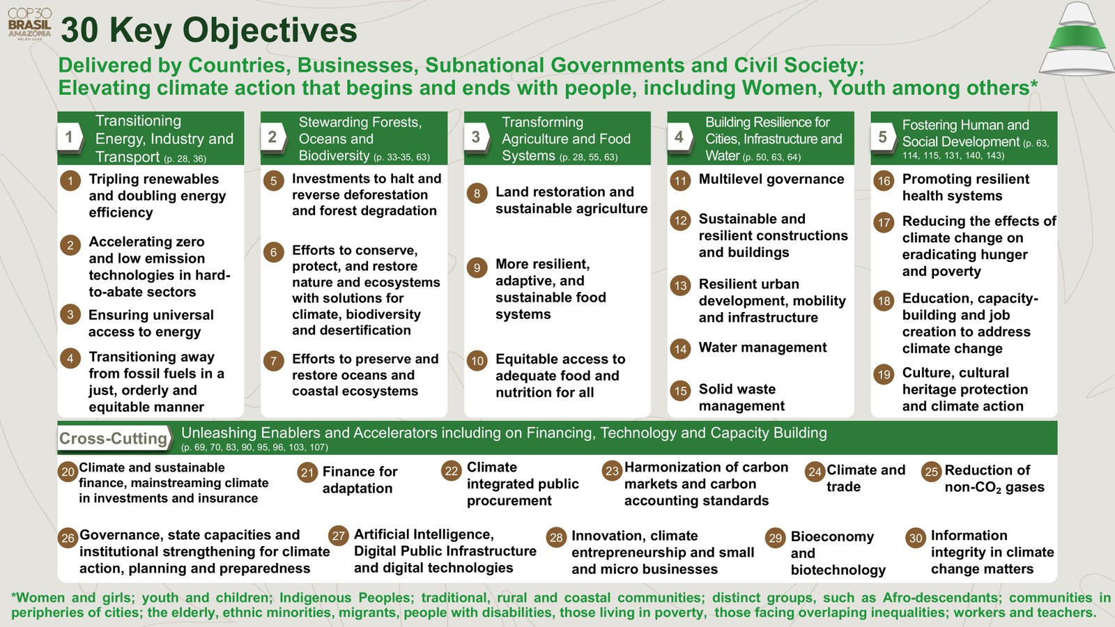 COP 30 Action Agenda - 30 Key Objectives