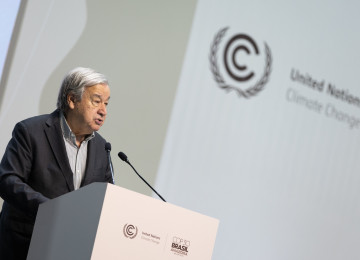 UN Secretary-General speaks to the media at COP30.