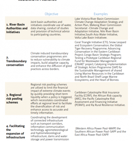 Summary of examples of activities implemented through regional approaches