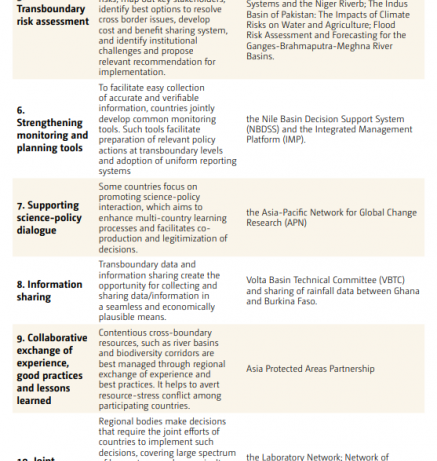 Summary of examples of activities implemented through regional approaches 2