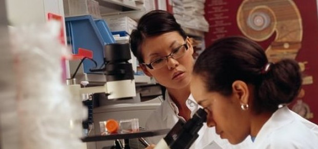 Two women working in a lab